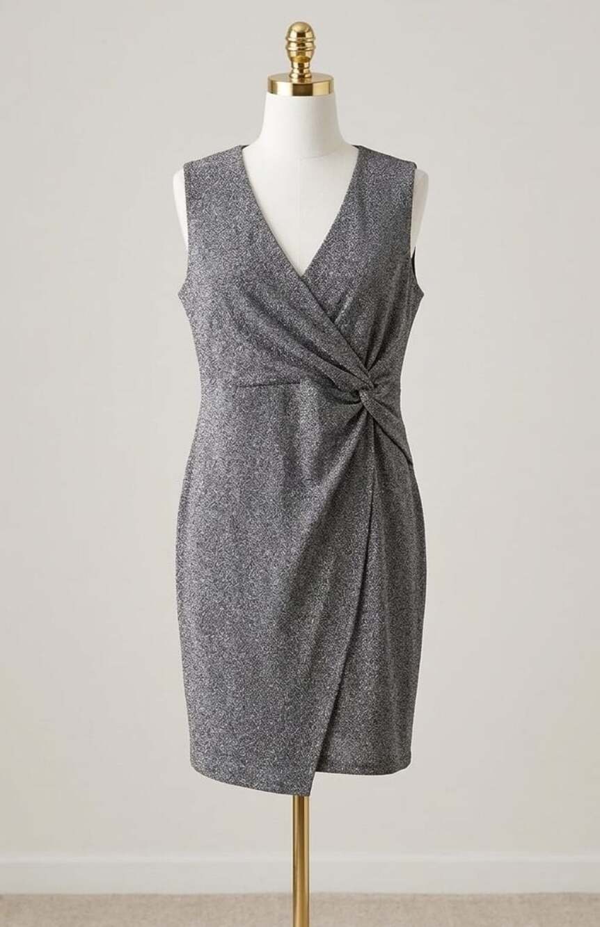 Serra Women's Plus Size XXL Shimmer Sleeveless Knot Front Faux Wrap Mini Dress